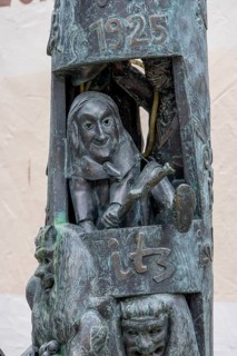 Detail of a witch on the Fool's Fountain by the artist Gerold Jaeggle
