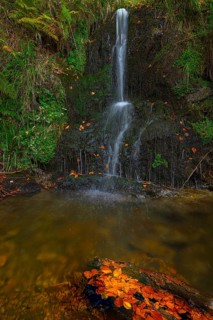 Mountain stream and waterfall in the autumn forest