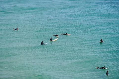Surfers in the surf at Sagres beach