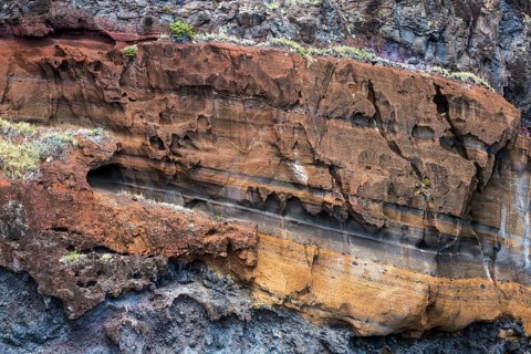 Weathered lava rocks on the cliffs near Paul do Mar