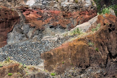 Weathered lava rocks on the cliffs near Paul do Mar
