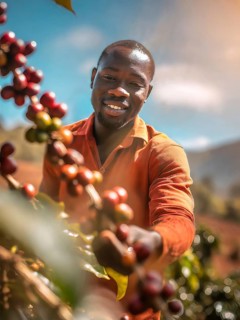 African man harvesting on a coffee plantation