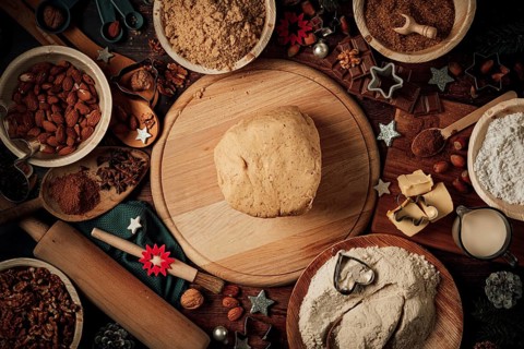 Dough ball on wooden board