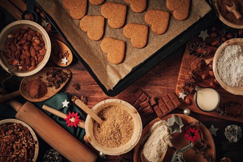 Baked Christmas biscuits on baking tray
