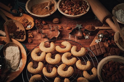 Baked croissants on a cake rack