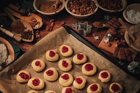 Hussarenkrapferl baked on a baking tray