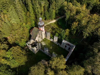 Aerial view of the church ruins