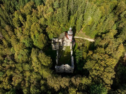 Aerial view of the church ruins