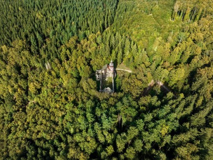 Aerial view of the church ruins
