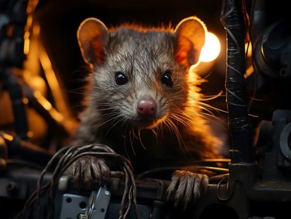 A marten gnaws on a cable in the engine compartment of a car