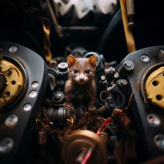 A marten gnaws on a cable in the engine compartment of a car