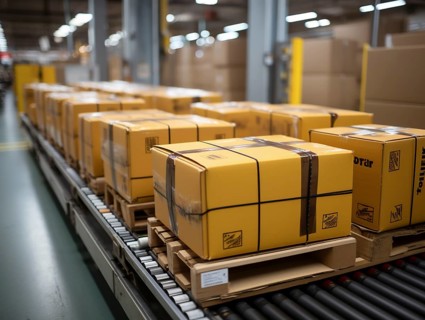 Postal packages in a warehouse