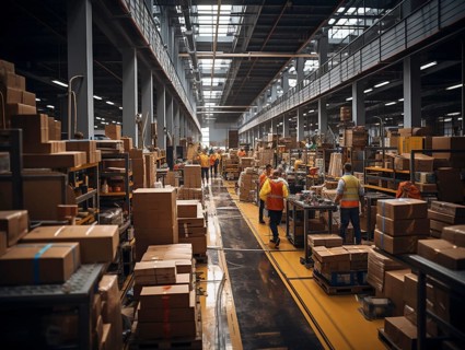 Postal packages in a warehouse