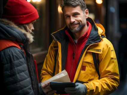 Postman parcel delivery person delivers letters