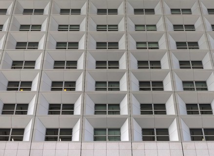 Detailed view of the facade of the Grand Arche