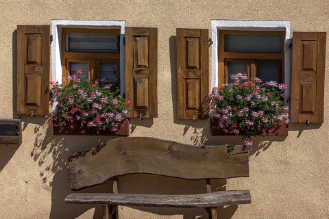 Flower boxes with geraniums