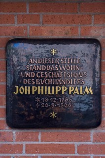 Information plaque on a former house of the bookseller Johann Philipp Palm