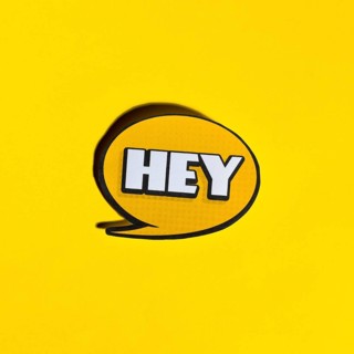Hey speech bubble yellow backdrop