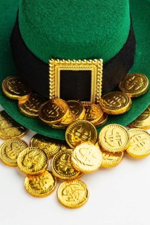 High angle leprechaun hat coins