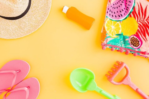 Layout beach accessories children toys summer tropical holiday