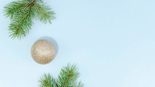 Minimalist christmas ball pine leaves with copy space