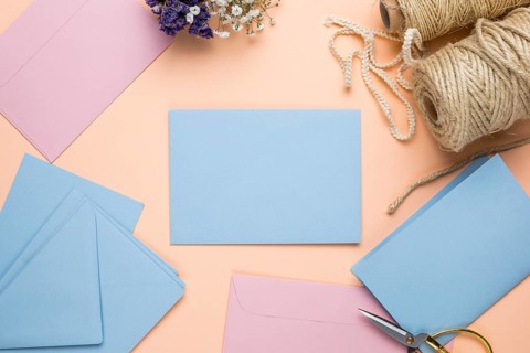 Mock up pink blue wedding invitations