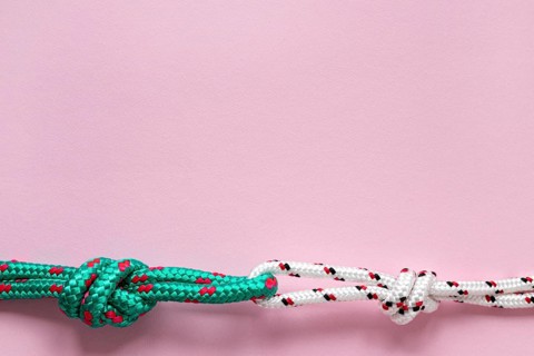 Nautical green white rope knots copy space
