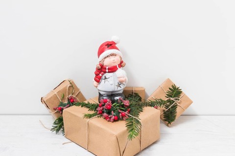 Ornament doll present boxes