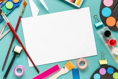 Paper sheet artist painting tools frame