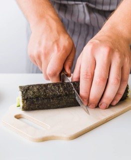 Person splitting wrap half