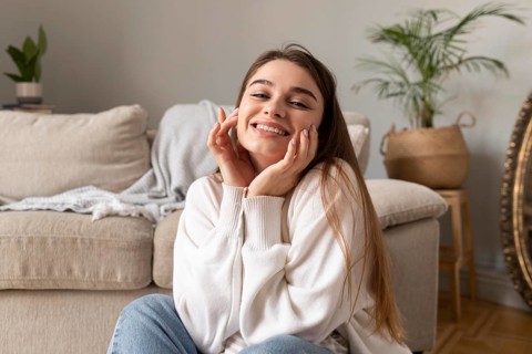 Smiley woman home portrait 4