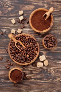 Top view coffee concept wooden table