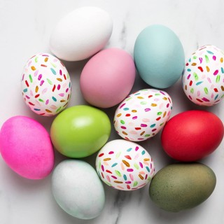 Top view colorful painted easter eggs