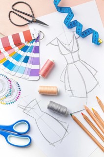 Top view tailoring set with fabric samples
