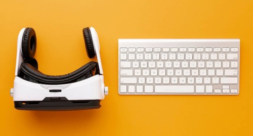 Top view virtual reality headset keyboard