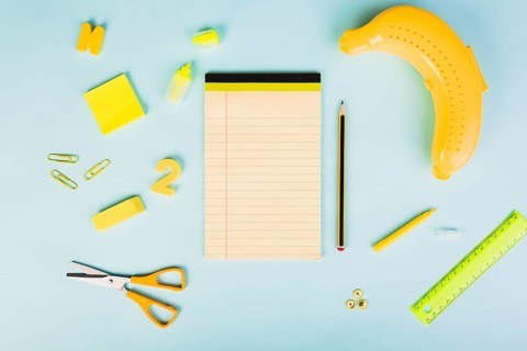Banana themed office school supplies arrangement