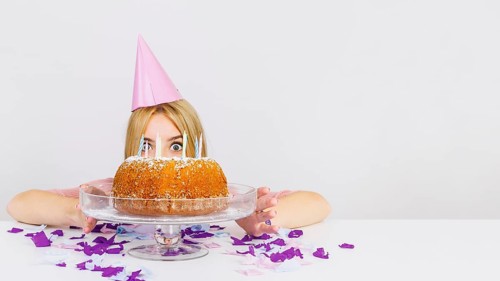 Birthday concept with womans face cake