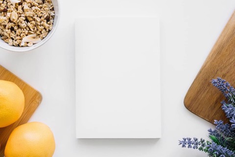 Book cover mockup with oranges flowers