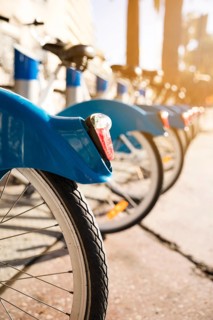 Close up bicycles stand row parking rent