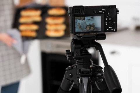 Close up camera tripod recording