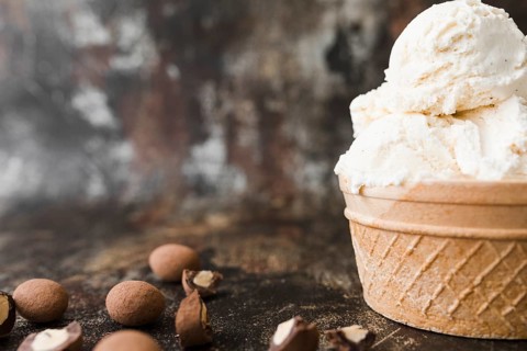 Close up ice cream with nuts