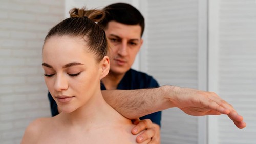 Close up man massaging woman