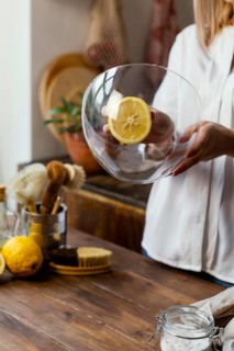 Close up woman cleaning bowl