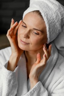 Close up woman with towel head