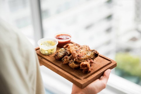 Crispy fried chicken appetizer with sauces