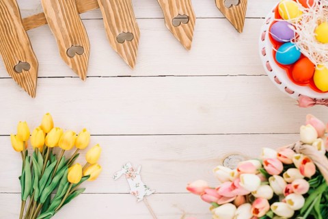 Easter prop tulips easter eggs tulips fence wooden desk