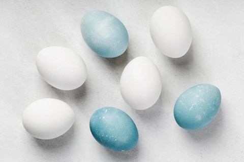 Flat lay easter eggs