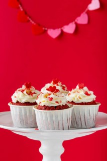 Front view cupcakes with heart shaped sprinkles