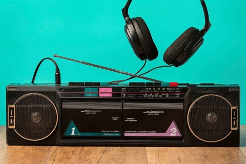 Front view vintage cassette headphones