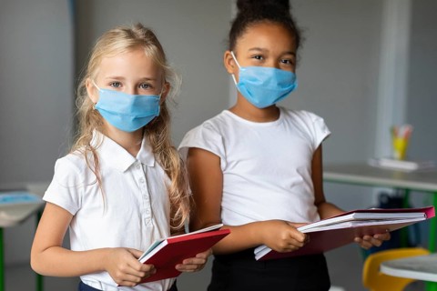 Girls wearing medical masks class